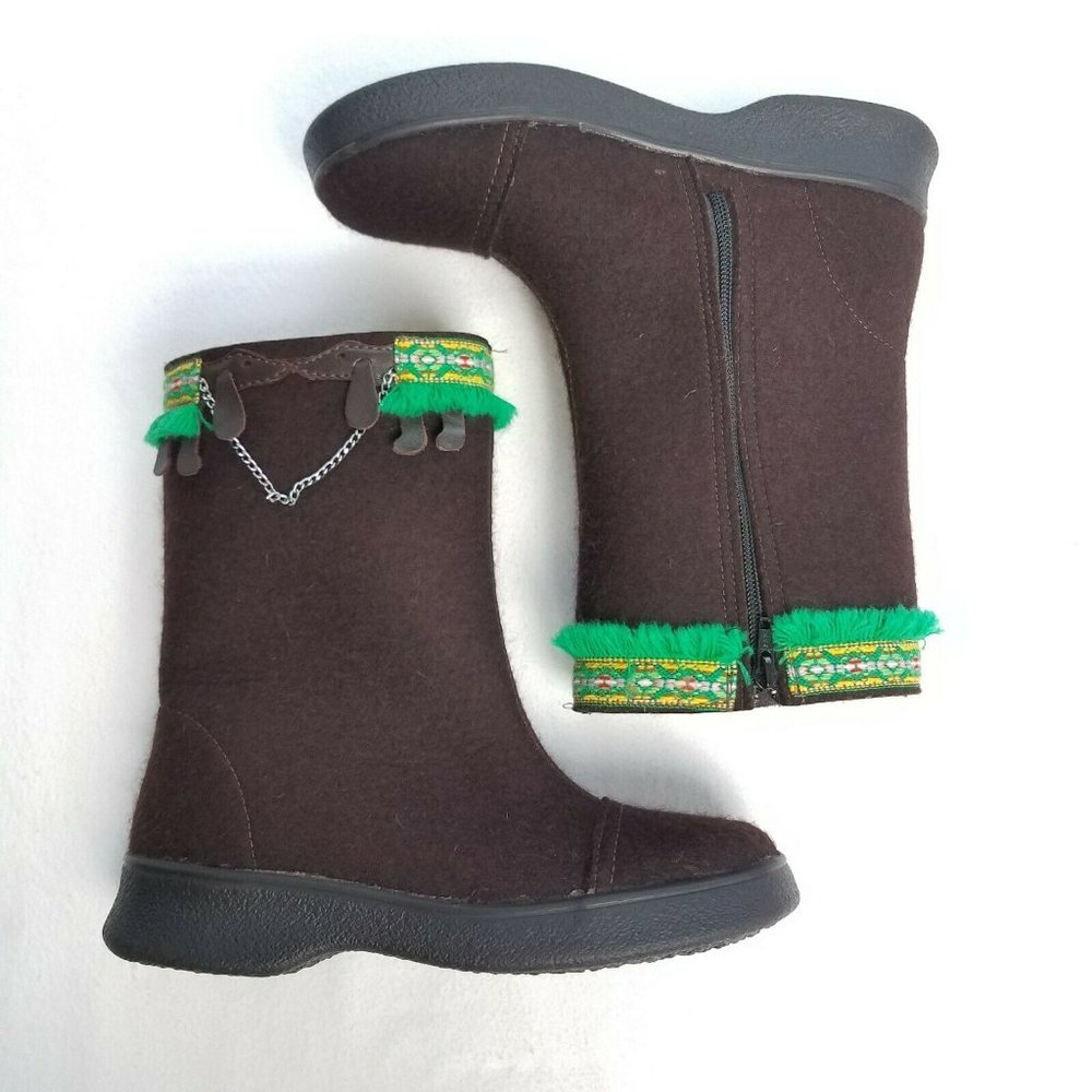 Toffy Felted Brown Wool Dog Zip Up Boots Sz 39UK